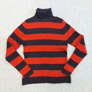 Vintage Worthington Red and Black Striped Turtleneck Sweater, Sz L